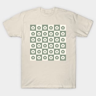 Sage Green Vintage Flower Checkers T-Shirt